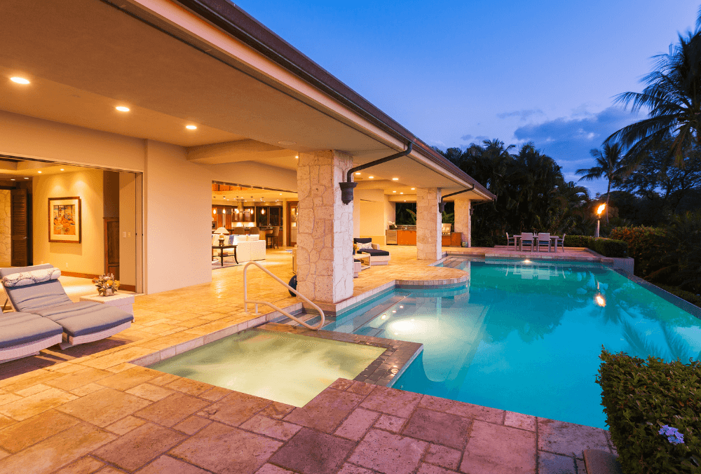 outdoor swimming pool view at night